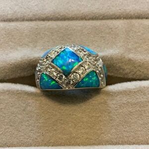 Elegant Blue Opal and Sterling Silver Ring